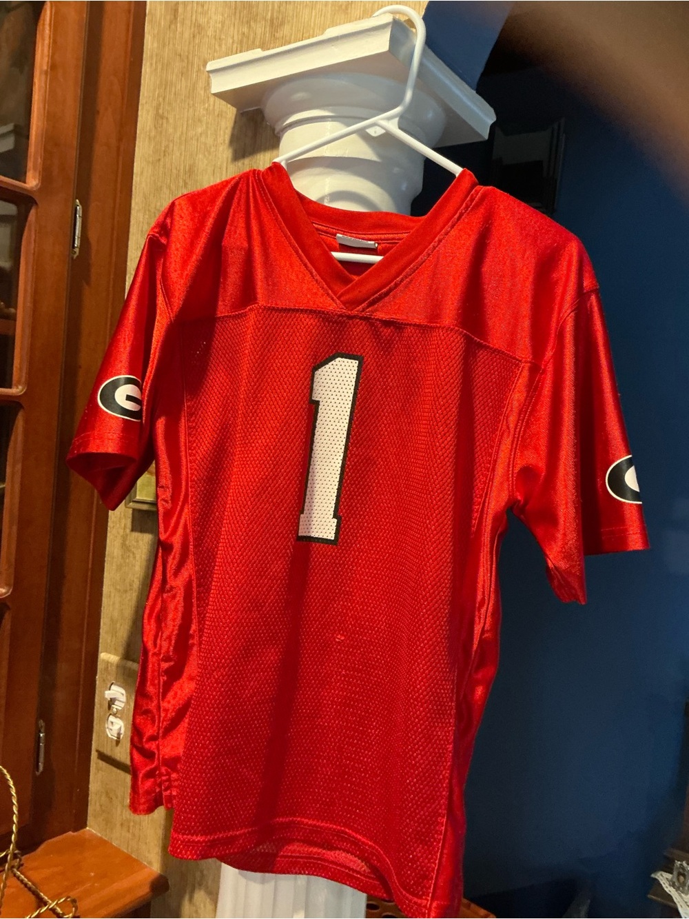 Pro Edge Red Kids Georgia Bu Football Jersey with White Number 1 Size 16/18’